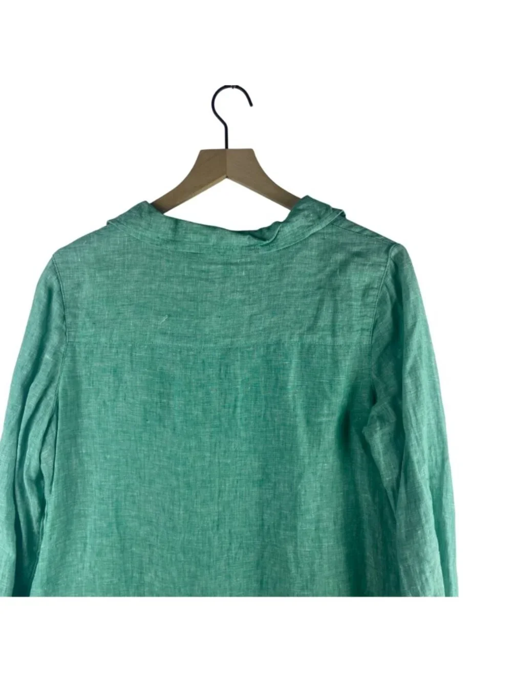 Tahari 100% Linen 3/4 Sleeve Tunic Top With Side Buttons Size Medium Teal Green - Picture 8 of 10